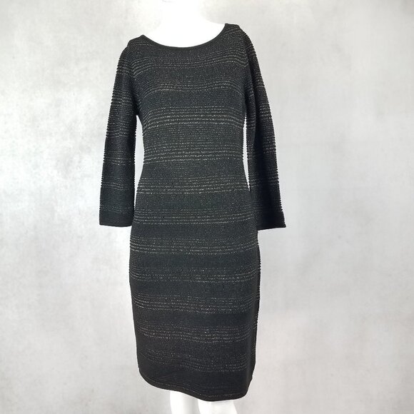 NEW Calvin Klein Size S Knit Cocktail Sweater Dress 3/4 Sleeve Lurex Black - Picture 1 of 14